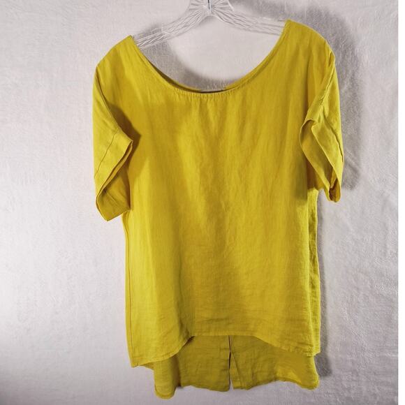 Terzo Millennio 100% Linen Tunic Top Women's Size M Yellow Short Sleeve Italy - Picture 12 of 15
